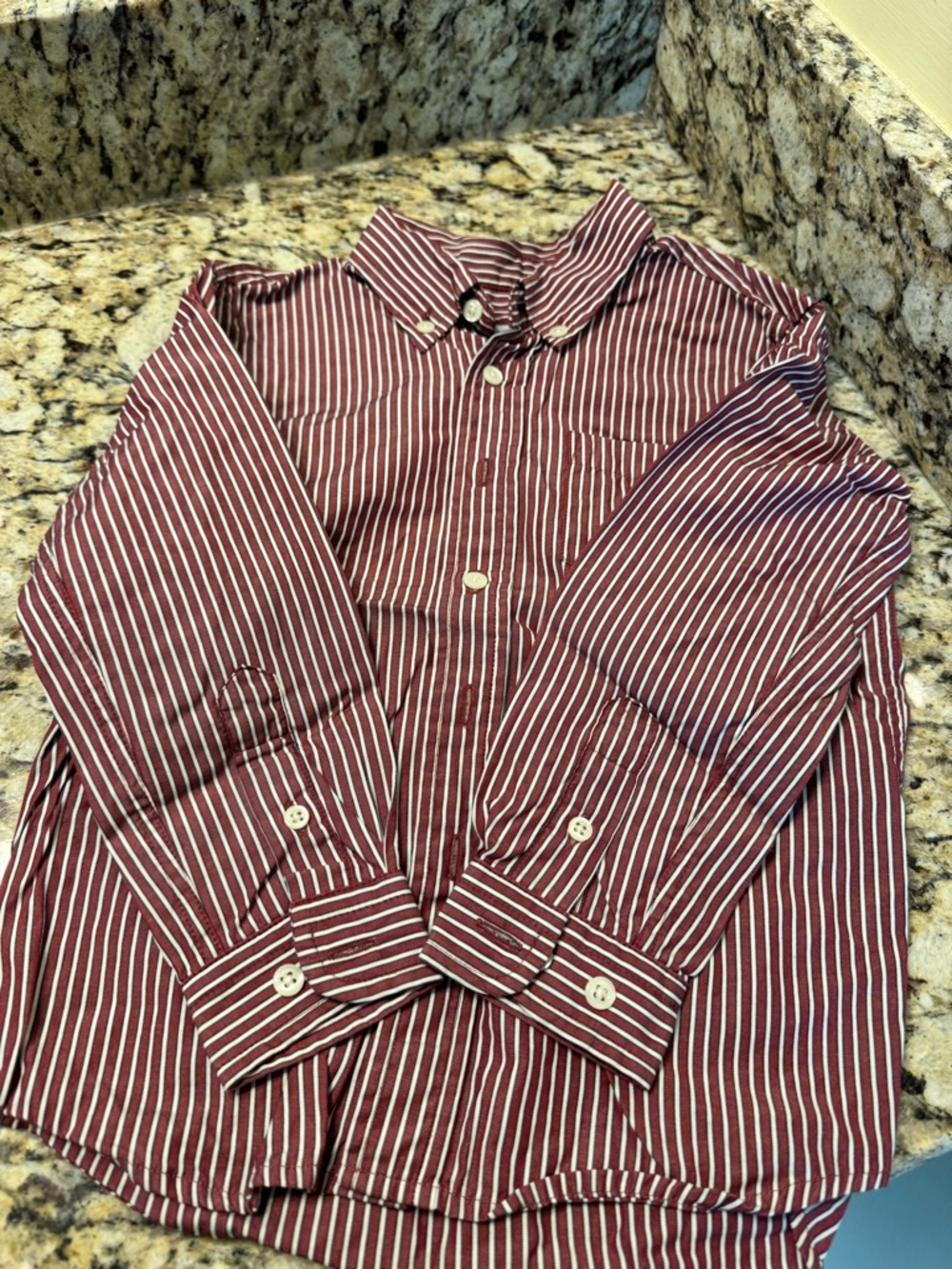 Talbots boys Burgundy & White Striped Button-Down Shirt 5